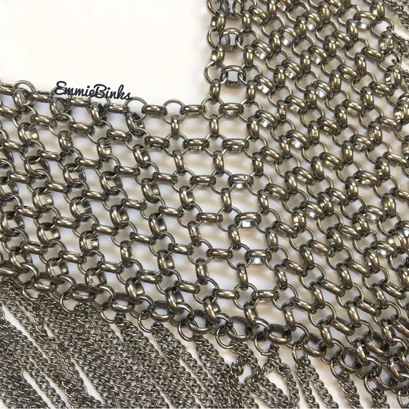 New Maximalist Chainmail Style Fringe Bib Statement Necklace - Picture 9 of 16